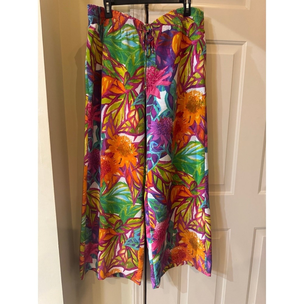 Lauren‎ Ralph Lauren Colorful Floral Pants Size XL Elastic Waist Flared Leg NWOT